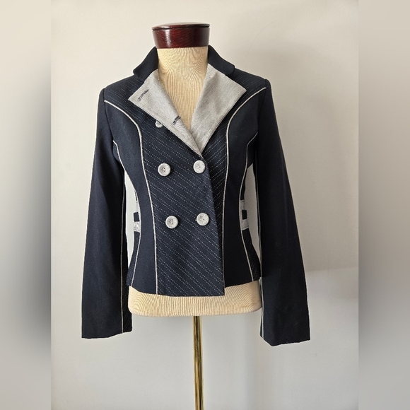 Tristan & Iseut Military Style Navy Blazer/Jacket. Size 2 - Picture 7 of 13